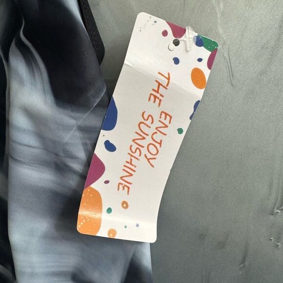 New NWT ENJOY THE SUNSHINE Athletic Racing One Swim Suit Black Gray Print L - Picture 4 of 4